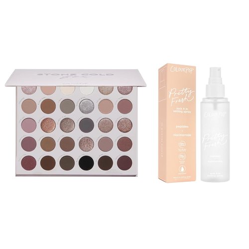 ColourPop Stone Cold Fox Eyeshadow Palette & Hydrating Setting Mist Bundle - 30-Pan Cool Matte & Metallic Shades