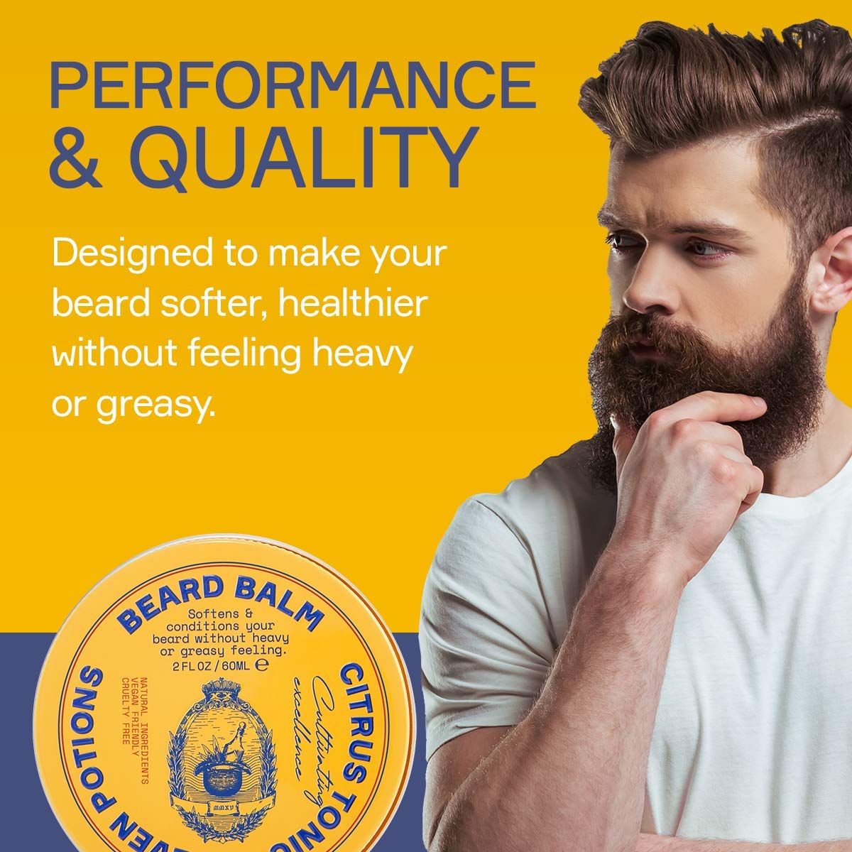 Seven Potions Beard Balm - All-Natural Conditioning Softener for Men | Nourishes Skin & Facial Hair - Citrus Tonic (2 FL OZ)