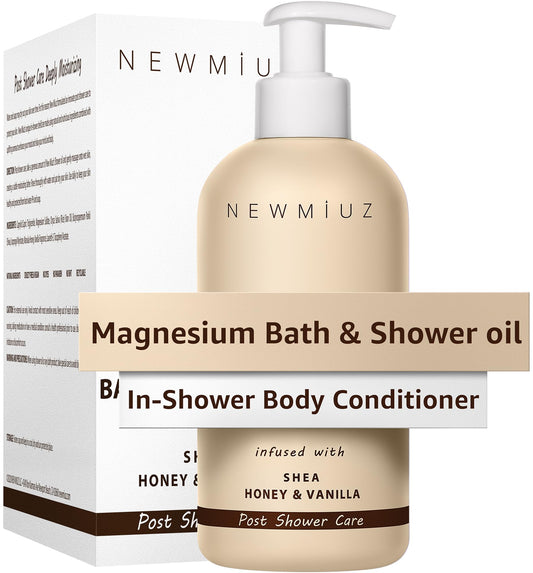 Magnesium In-Shower Body Conditioner Soft Skin Natural Post Shower Care Wet Skin Moisturizer for Body & Legs 2 in 1 Bath Oil & Shower Oil for Dry Skin Non Greasy Shea Honey Vanilla Self Care Spa Gift