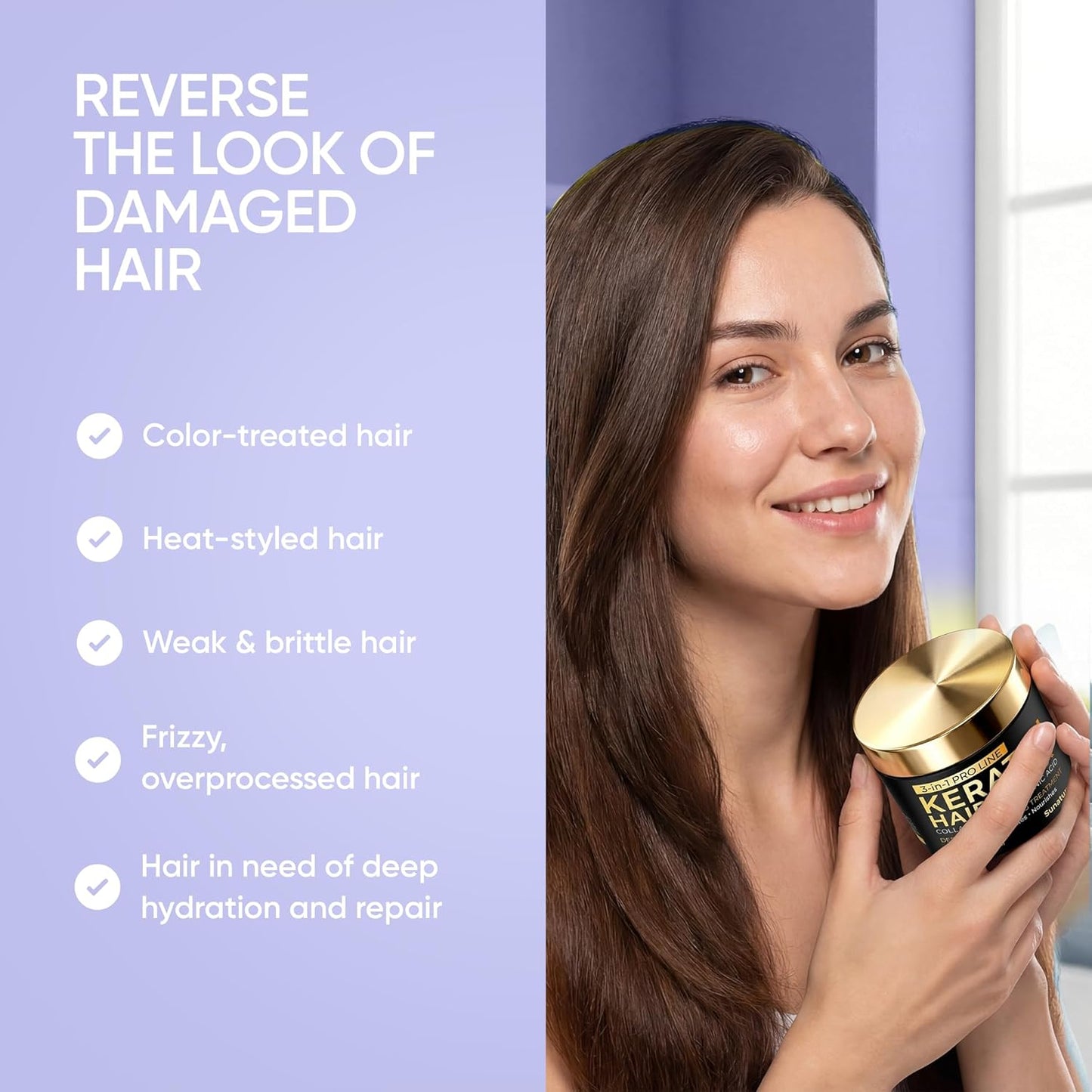 SUNATORIA Keratin Hair Mask - Deep Repair for Dry, Damaged Hair - Hydrolyzed Keratin & Argan Oil | 8.5 fl oz