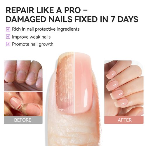 gelike ec Protein Nail Strengthener and Growth Polish: Nude Blush 15ml 6 in 1 Natural Nail Hardener Extra Strong and Growth - Nail Polish Hardener for Weak and Damaged Nails