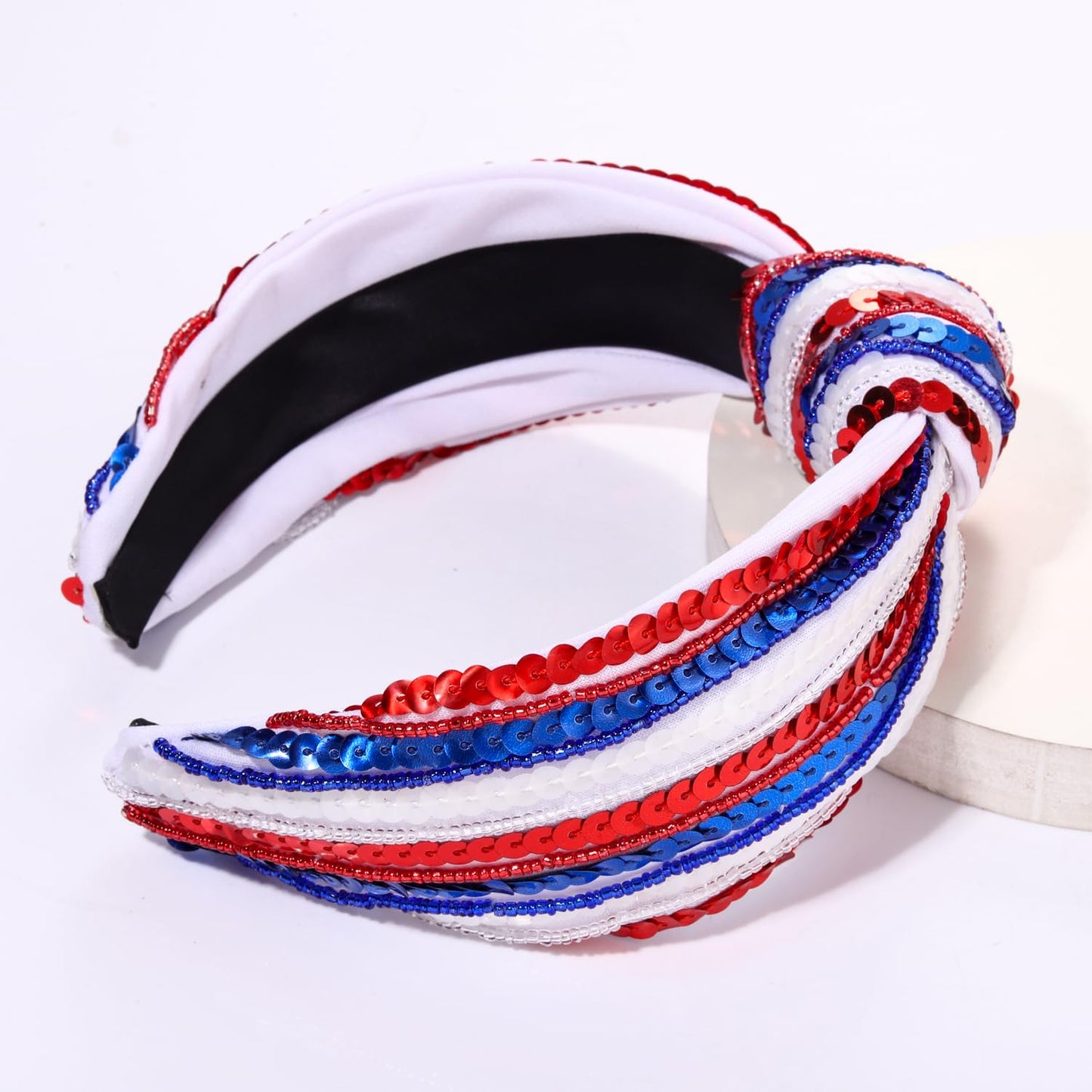 4 th of July Headband for Women Girls Fourth of July Knotted Headband Red White and Blue Sequin Beaded Patriotic Hairband American Flag USA Independence Day Head Band Hair Accessories Gifts