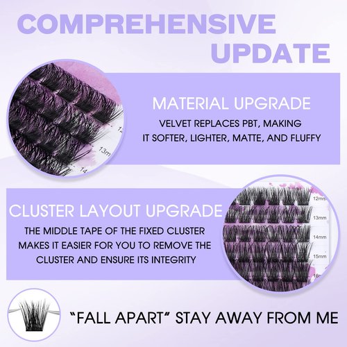 Lash Clusters Individual Lashes C/D Curl Cluster Lash Wide-stem Eyelashes Cluster 12-16mm Thin Band Cluster Lashes Soft Wispy Clusters Comfortable Lash Clusters (Natural/Volume+-0.07D, 12-16mm Mixed)
