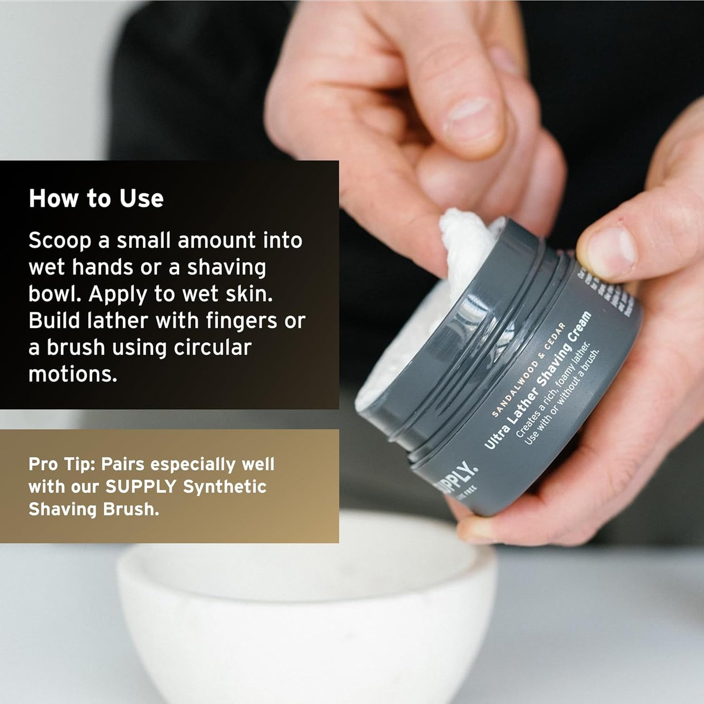 SUPPLY Ultra Lather Shaving Cream for Men - Rich Cushion for Smoother Shave - Sandalwood & Cedar - 3.4 oz