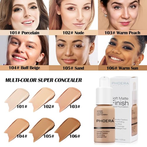 PHOERA Full Coverage Foundation - 24HR Matte Oil Control Liquid Makeup | Flawless Nude 30ml