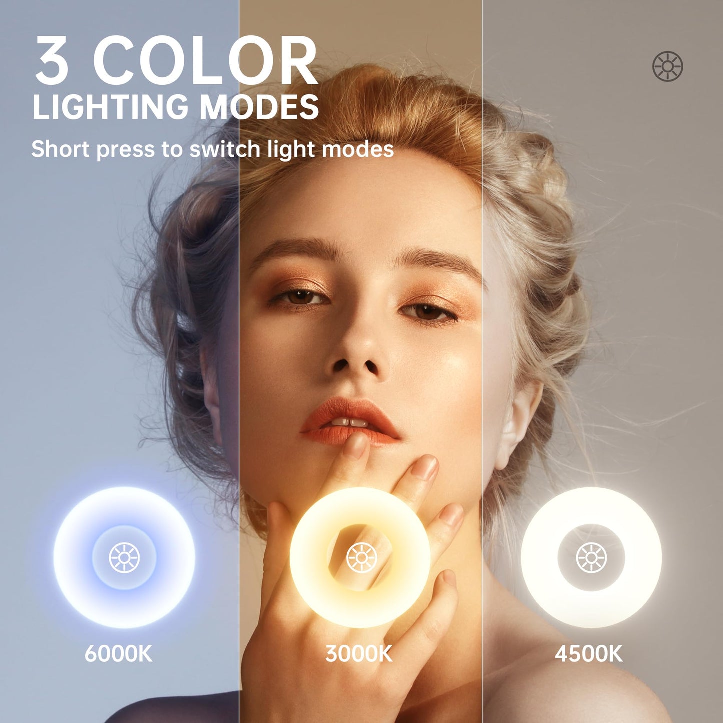 Hasipu Vanity Mirror with Lights, 12"× 14" Arched LED Makeup Mirror, Lighted Makeup Mirror with Lights, Smart Touch Control Dimmable 3 Modes Light 360°Rotation White