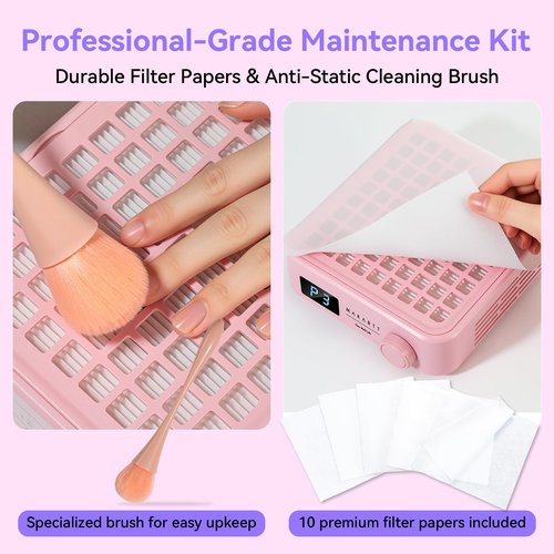 Makartt MIni Nail Dust Collector - Professional Powerful Suction Larina Dust Cleaner with LED Display, Adjustable Speed Wrist Rest and Reusable Filter for Nail Tech Acrylic Gel Polishing Pink