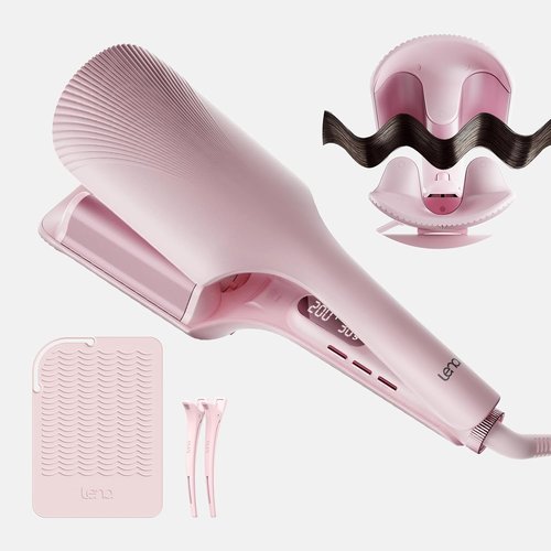 LENA S16 Hair Waver | Beach Waves Curling Iron with 3 Titanium Ceramic Barrels, Anti-Scald Protection, 1.25 Inch, Pink