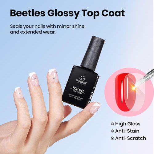 Beetles Gel Top Coat, Matte Top and Base Coat Set, 3 Pcs 10ml Glossy Matte No Wipe Long Lasting Basic Combination Soak Off LED Nail Lamp Art DIY Design Gifts for Women