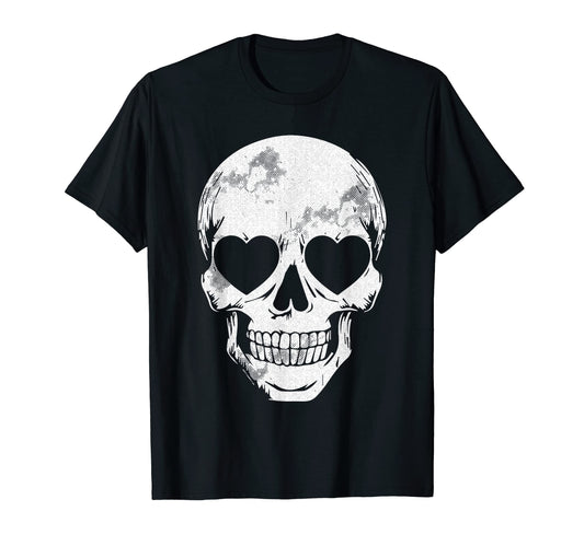 Skull Heart Eyes Lazy Halloween Costume Cute Skeleton Bones T-Shirt