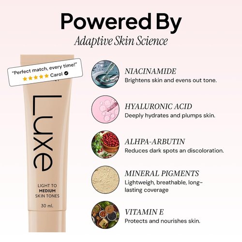 Luxe Color Changing Foundation - Adapts to Your Skin Tone - Buildable Light-to-Medium Coverage | 12-Hour Wear - Medium Dark
