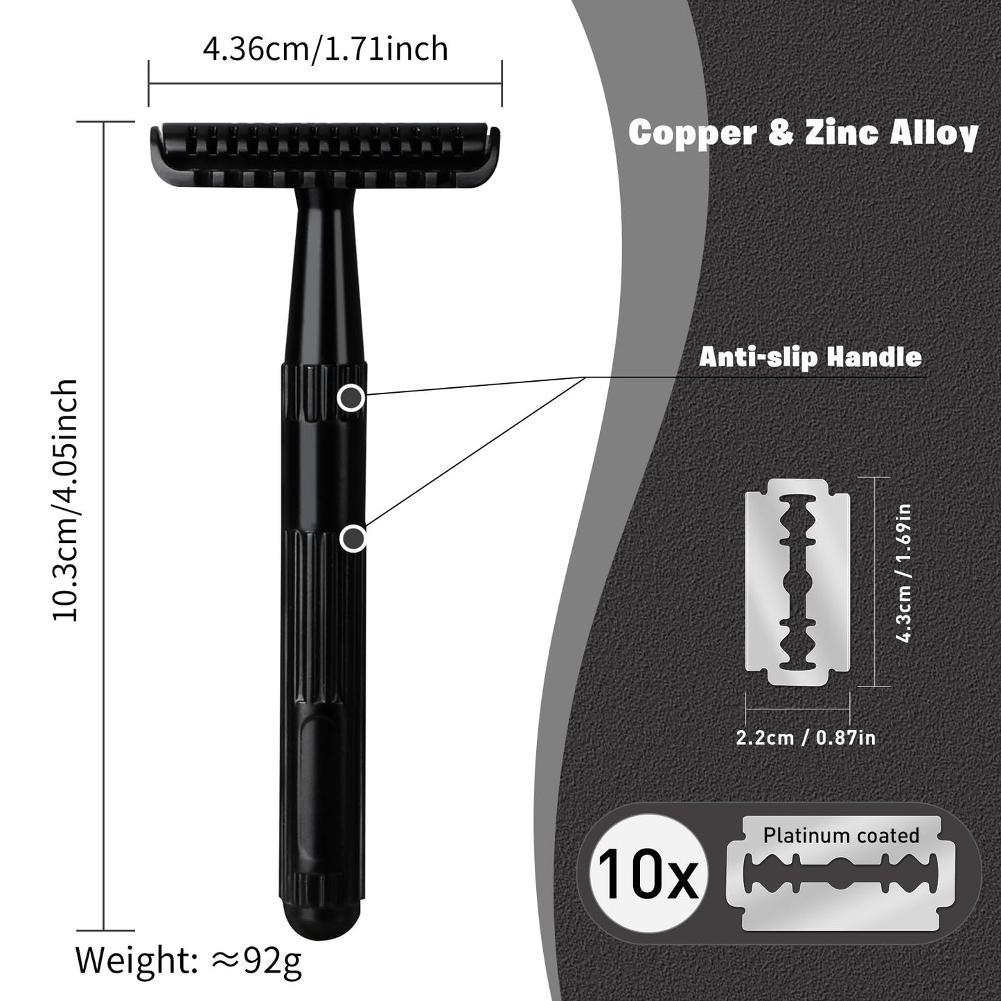 Matte Black Double Edge Safety Razor, Single Blade Razors for Men and Women, with 10 Stainless Steel Safety Razor Blades, Reusable, Eco-friendly, Smooth and Close Shaving, Plastic Free