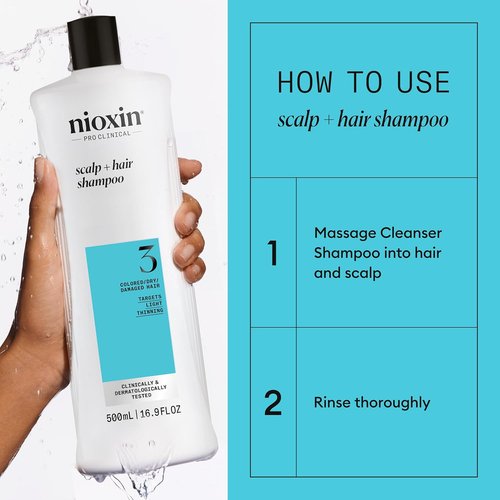 Nioxin System 3 Scalp & Hair Thickening Shampoo - Nourish Colored & Damaged Hair | Niacinamide & Biotin