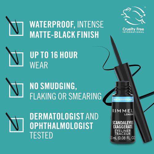 Rimmel Exaggerate Liquid Eye Liner - High-Impact Glossy Black Finish for Bold Looks
