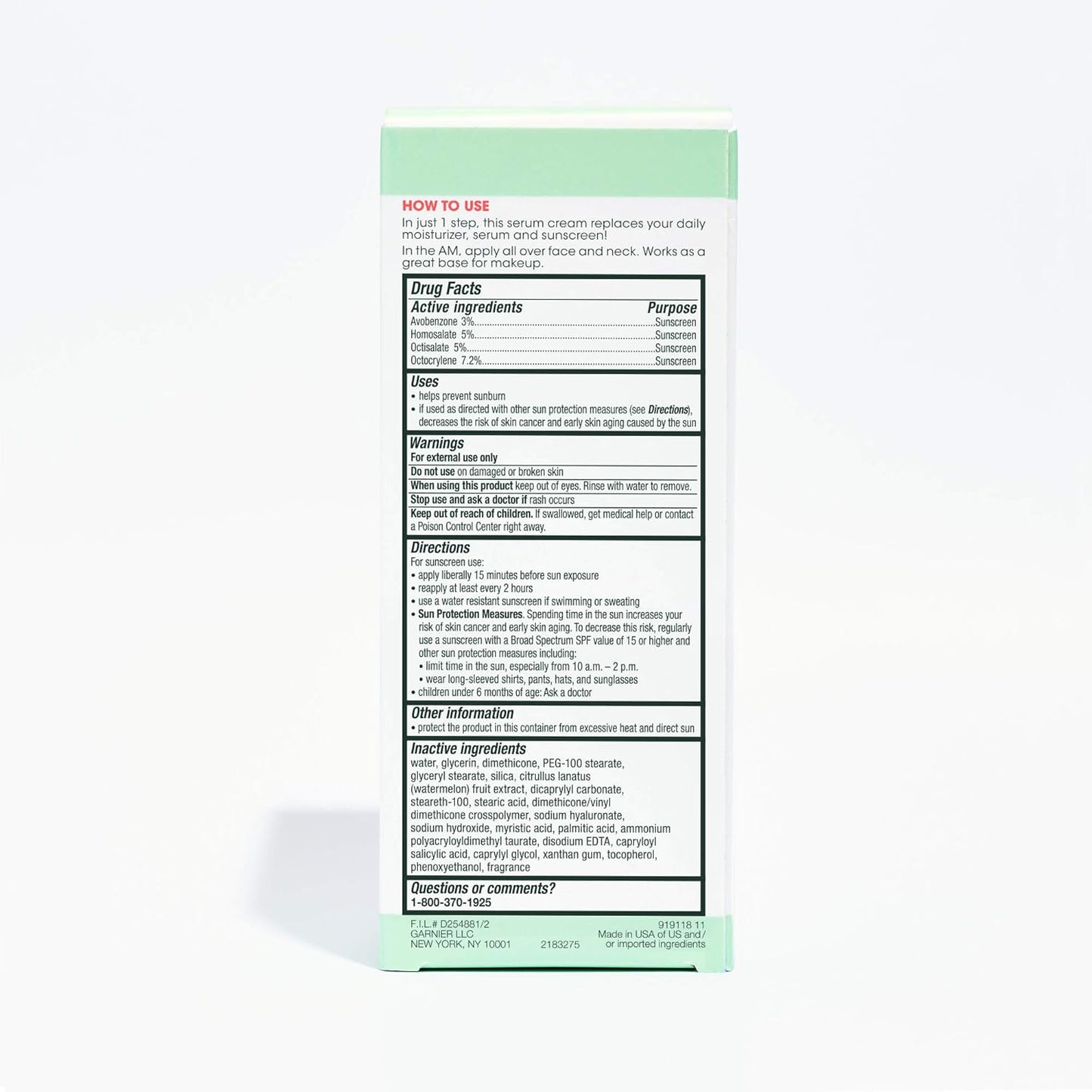 Garnier Green Labs Hyalu-Melon 3-in-1 Replumping Serum Cream - Hydrating with SPF 30, 2.4 Fl Oz