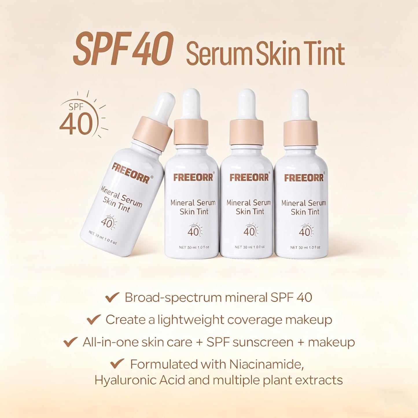 Skiennix Skin Tint - SPF 40 Tinted Mineral Sunscreen Serum with Zinc Oxide | Light Beige, 1 Fl Oz