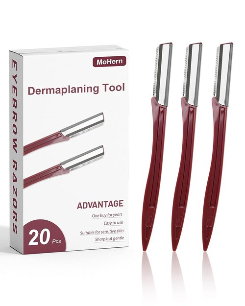 MoHern Eyebrow & Face Razor - 20 Pcs Dermaplaning Shaver for Women & Men | Red Color