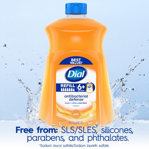 Dial Antibacterial Defense Liquid Hand Soap + Aloe, Gold Scent, 52 Fl Oz Hand Soap Refill (3 Count), Dermatologist-Tested, Gentle Formula