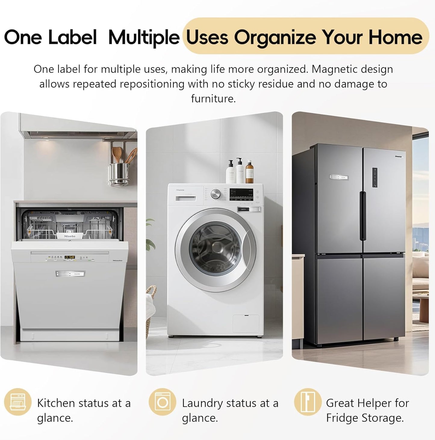 Skiennix Dishwasher Magnet - Clean Dirty Sign with Strong Magnet | Brushed Silver Finish for Home Kitchen