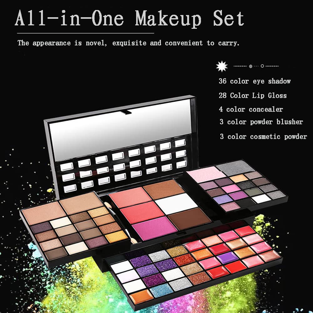 Makeup Kit for Women Full Kit Eyeshadow Facial Blusher Eyebrow Powder Face Concealer Powder Eyeliner Pencil Ultimate Color Combination 74 Colors Makeup Set Combination Palette