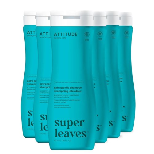 ATTITUDE Extra Gentle Hair Shampoo, EWG Verified, Soothes Dry Scalp, Naturally Derived Ingredients, Vegan and Plant Based, Unscented, 473 mL (Pack of 6)
