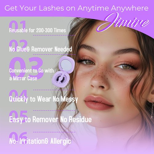 JIMIRE Magnetic Eyelashes Natural Look Soft Magnetic Half Lashes Reusable Comfortable Magnetic Half Eyelashes with Applicator No Glue No Eyeliner Needed Wispy Cat Eye Magnetic Lashes