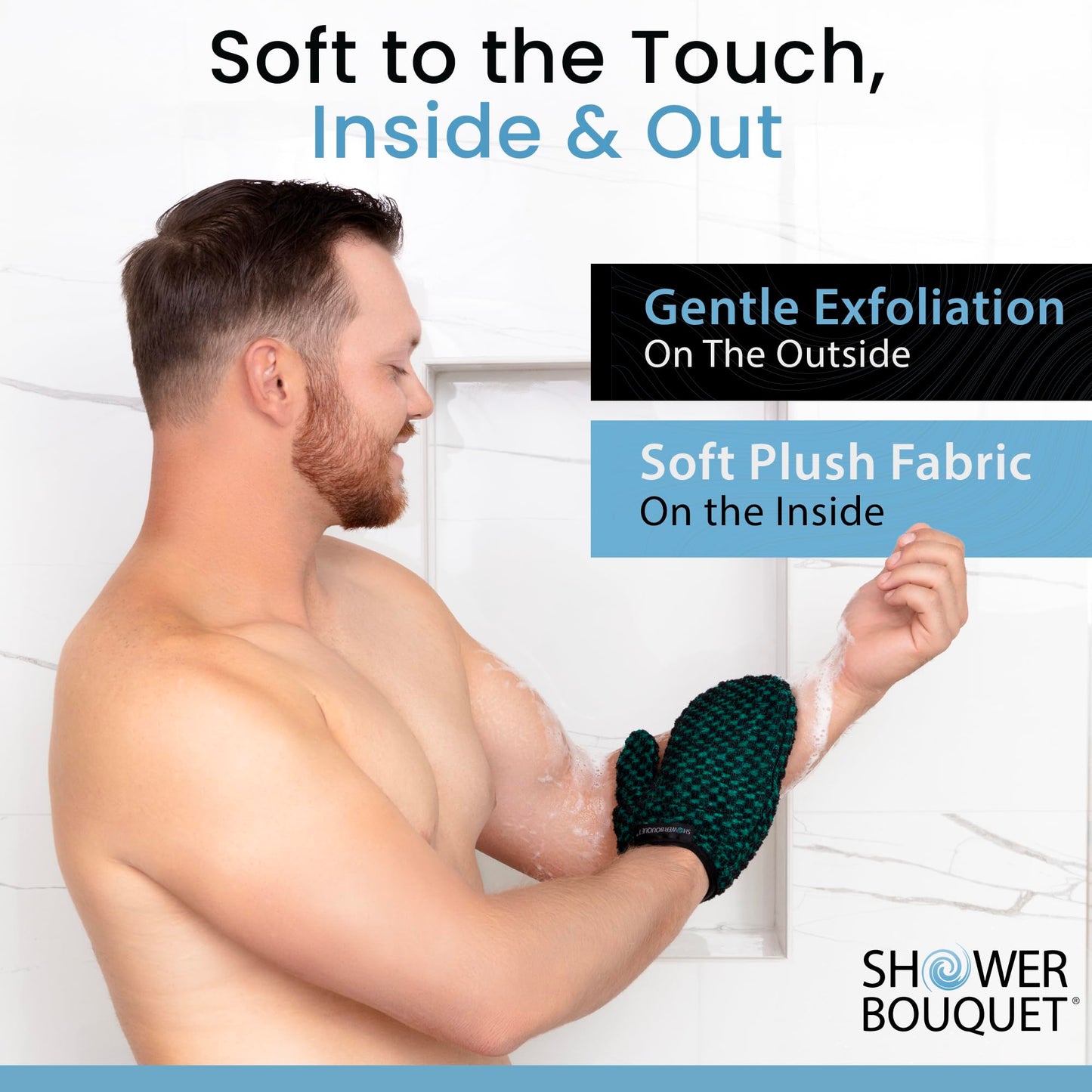 Japanese Exfoliating Mitt 2-Pack - Charcoal & Silver Ion Exfoliating Gloves for Shower - Soft Inner Fabric Gentle Exfoliation & Deep Cleansing Body Scrub Gloves for All Skin Types - 1 White, 1 Green