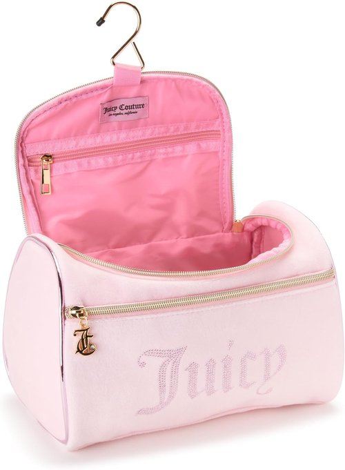 Juicy Couture Pink Makeup Bag - Velour Organizer with Rhinestones for Travel Essentials