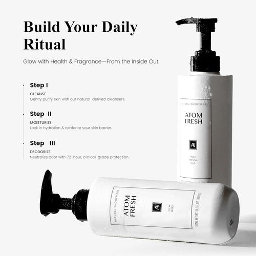Atom Fresh Body Wash - Sulfate-Free Moisturizing Shower Gel for Sensitive Skin | Rose Fressia Oud Scent, 16.2 oz