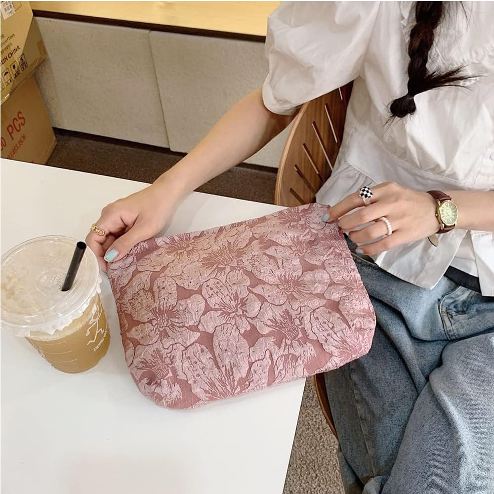 Cosmetic Bags for Women Makeup Bag Large Capacity Purse Travel Toiletry Zipper Storage Pouch Make up Brushes Organizer for Gifts (Digital flower, pink)