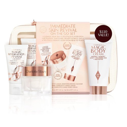 Charlotte Tilbury Immediate Skin Revival Mini Skincare Set - Travel Size Kit with Glow Toner, Magic Serum & Cream for Radiant Skin