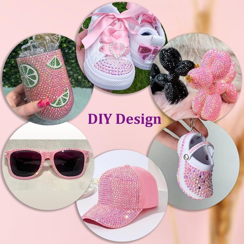 Resin Rhinestones for Crafting with 3Pcs 10ml B7000 Jewelry Glue, 2 Boxes Pink AB Flatback Gems Crystals Diamond for Bedazzling Crafts DIY Nail Art Makeup,Gems for Clothing Tumblers Shoes