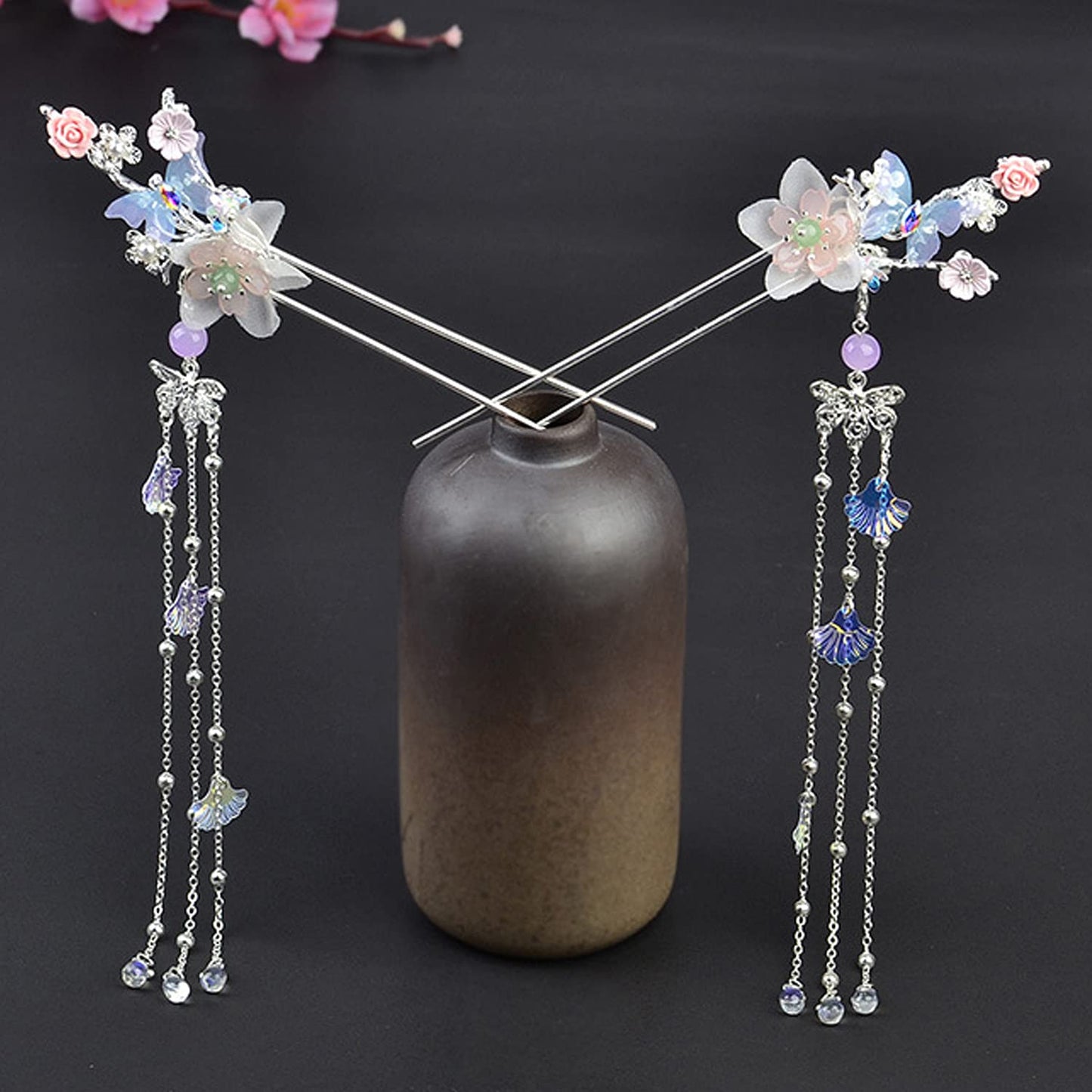 Alloy Hair Sticks Pins,female Long Tassel Hanfu Chinese Hair Comb/Earrings Set female Traditional Classical (Style A)