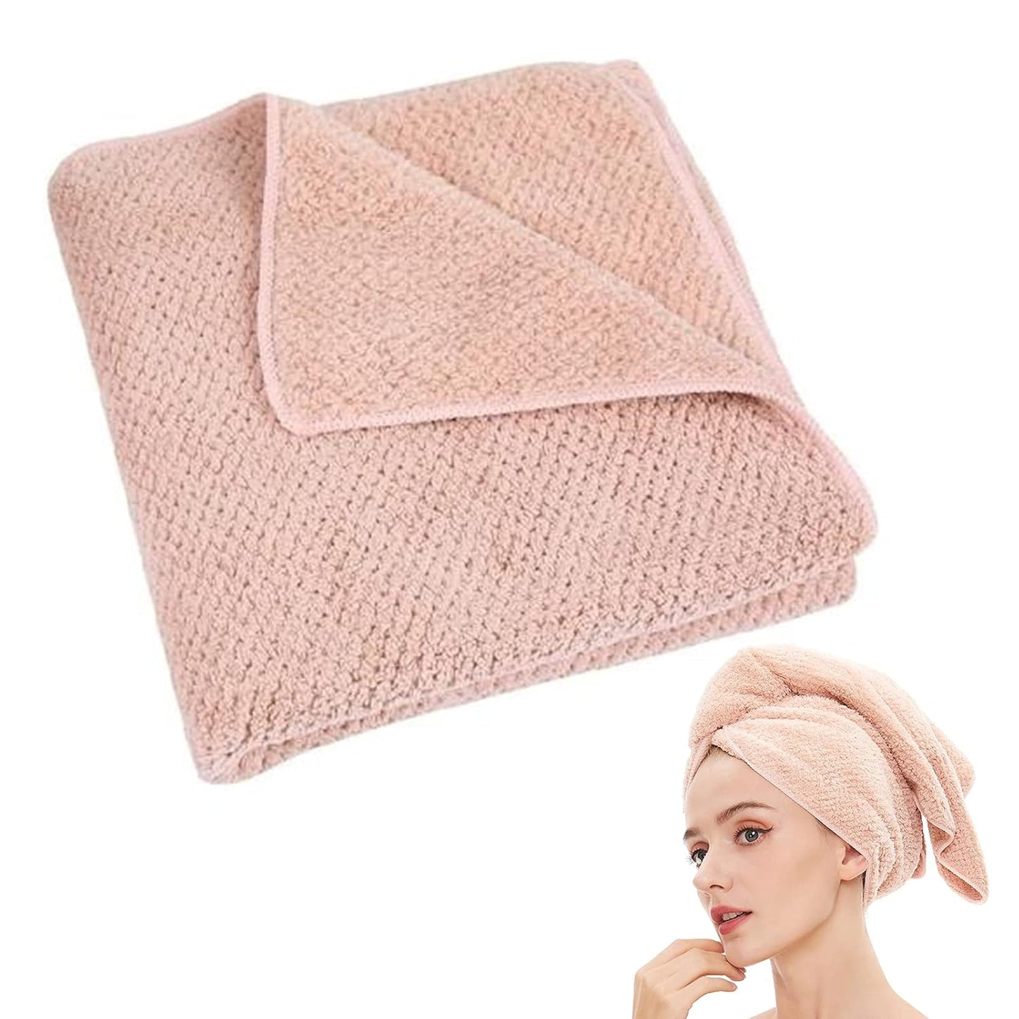 Skiennix Microfiber Hair Towel - Ultra Absorbent Quick Drying for All Hair Types | 20x40 Inch Lotus Root Pink (1pc)