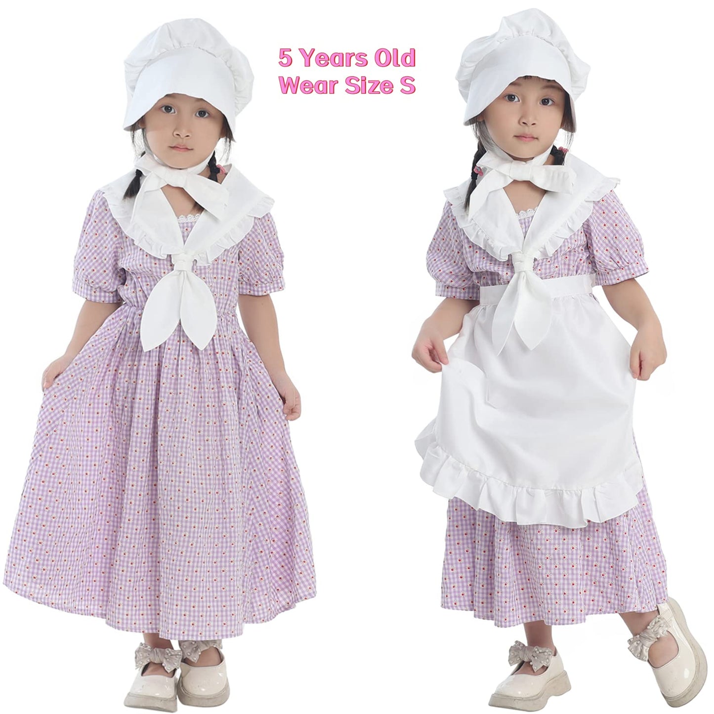 NSPSTT Pioneer Girl Prairie Dress Colonial Dress Girls Costume Purple, XL