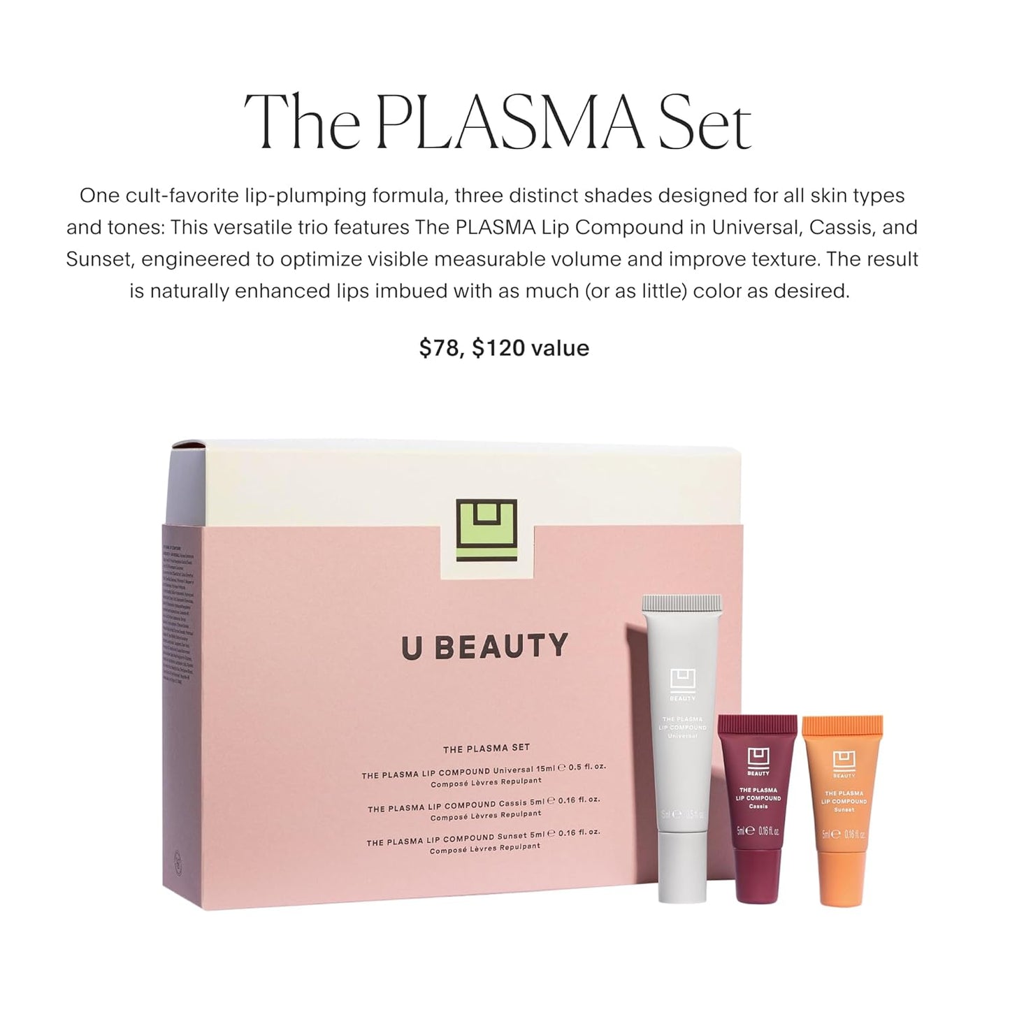 U Beauty The PLASMA Tinted Lip Compound - Hydrating Anti-Aging Lip Gloss with Hyaluronic Acid & Peptides | 15 mL, 3 Shades