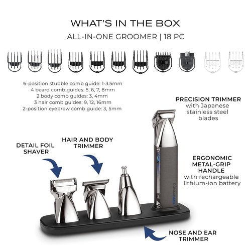 ConairMAN Ultimate Trim Precision Beard Trimmer - 18-Piece All-in-One Men's Grooming Kit | Cordless & Rechargeable