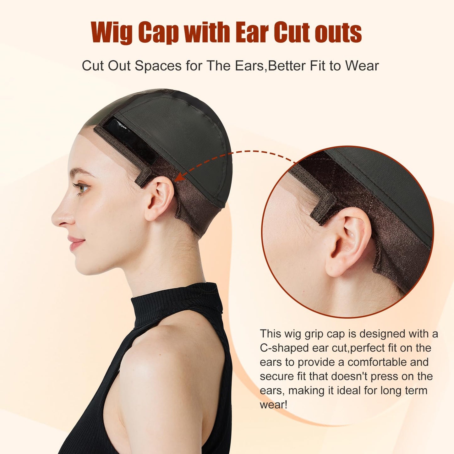 Xiushumyi Lace Wig Cap for Women,Non-Slip Grip Cap Make Your Wigs Glue Free,Wig Caps with Built-in Adjustable Velvet Band for Keeping Wigs in Place(Brown,L)