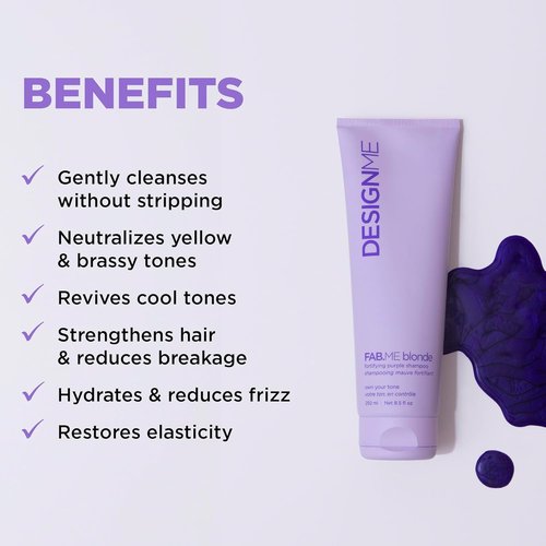 Design.Me FAB.ME Blonde Fortifying Purple Shampoo - Toning Formula for Blonde Hair | Neutralizes Brass & Yellow Tones | Enriched with Hyaluronic Acid