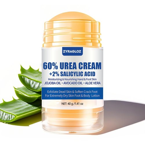 ZyraGloz Urea Cream Stick 60% plus Salicylic Acid 2%, Maximum Strength Urea Foot Cream for Dry Cracked Heels, Feet Callus Remover, Hands Knees Exfoliating Dead Skin, Softening Skin Moisturizer Lotion
