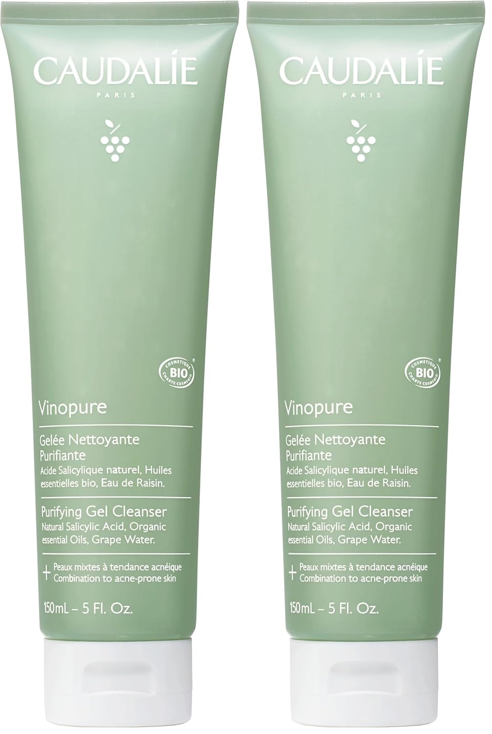 Caudalie Vinopure Salicylic Acid Cleanser - Pore Purifying Gel, 150 mL (Pack of 2)