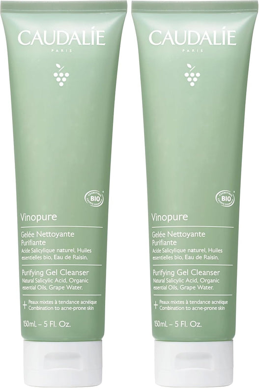 Caudalie Vinopure Salicylic Acid Cleanser - Pore Purifying Gel, 150 mL (Pack of 2)