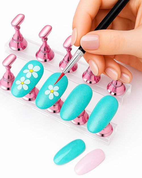 Nail Art Tools Set,15 PCS Nail Brushes,5 PCS Nail Dotting Tools,Nail Stands,Brush Holder,Tweezers,Double-Sided Tape,Nail Design Tools Kit for Press On Nails and Nail Painting