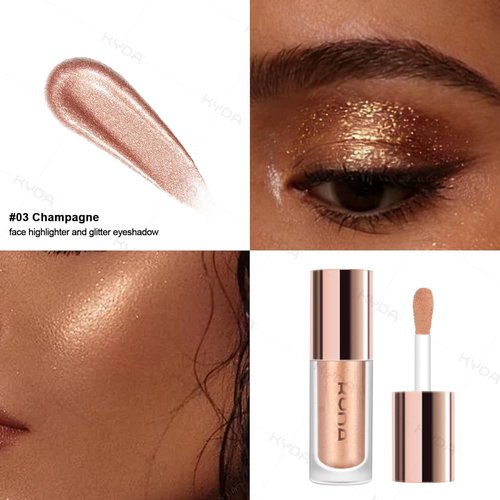 KYDA Liquid Glitter Eyeshadow - High Pigment Champagne Metallic Formula | Long-Wearing, Crease-Resistant 0.25oz