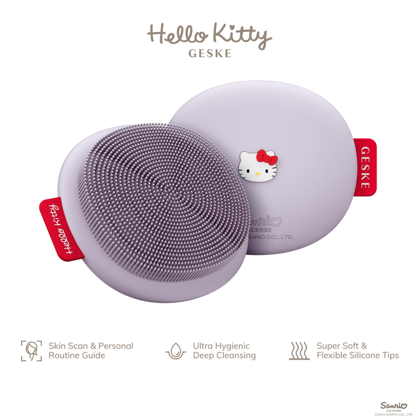 GESKE x Hello Kitty SmartAppGuided Facial Brush | 3 in 1 | Skin Cleansing Silicone | Routine Skincare | Gentle Cleansing | Facial Cleanser