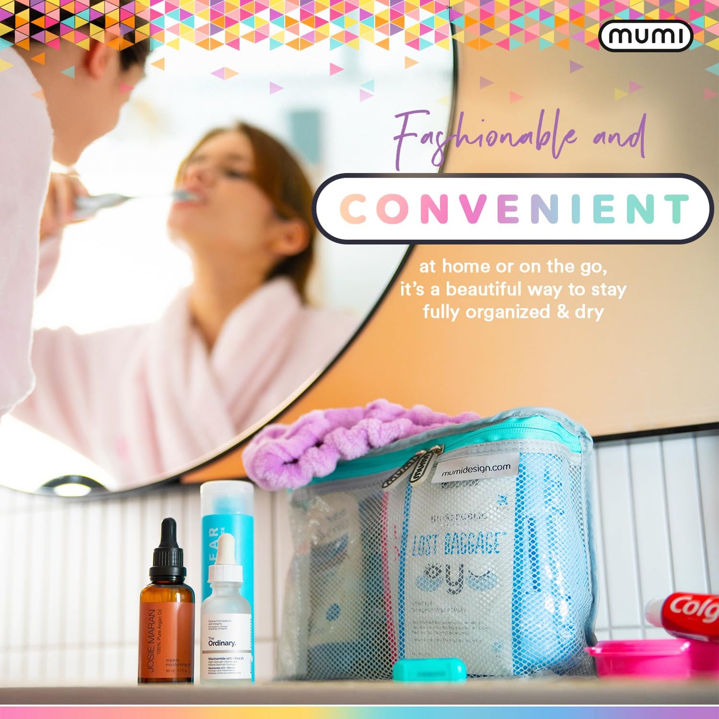 MUMI Travel Toiletry Bag Set of 3 – Water-Resistant Toiletry Bags for Women & Men – Clear Bags for Toiletries, Skincare, Makeup & Travel Essentials – Lightweight, Durable & Portable Organizer - Aqua