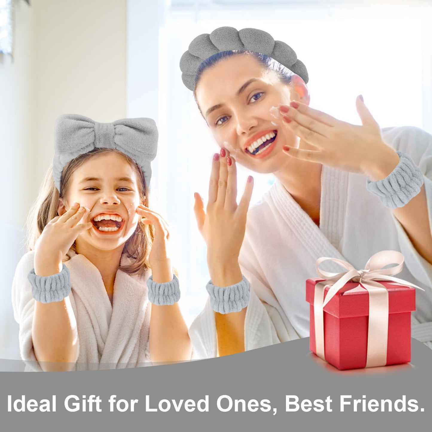 Canitor Sponge Spa Headbands Wristband Set with Hair Clips Skincare Headbands for Washing Face Non Slip Puffy Terry Cloth Makeup Headband Face Wash Wrist Bands Cute Trendy Stuff (gray)