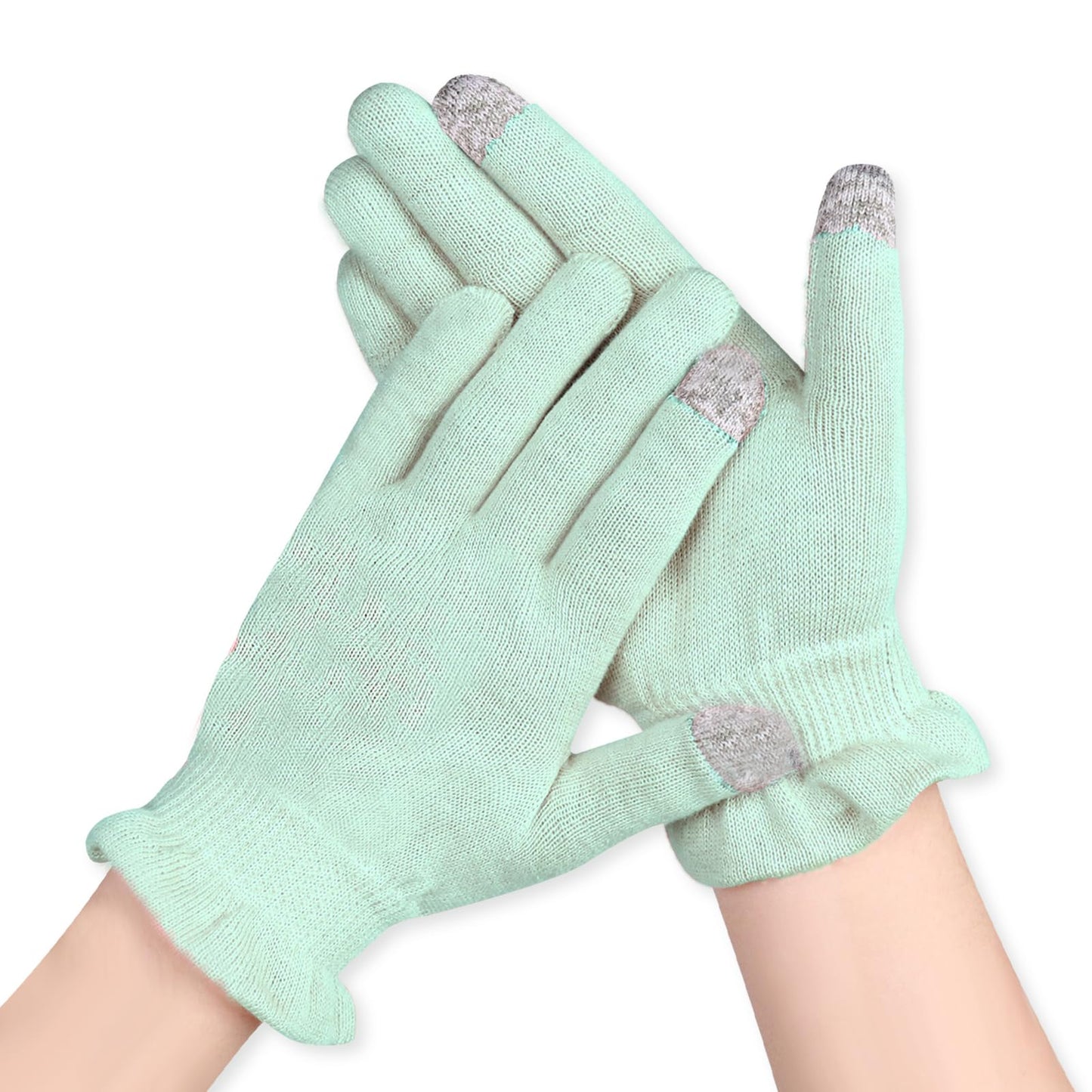 Donfri 2 Pairs Cotton Gloves for Dry Hands, Sleeping Moisturizing Gloves Overnight, Eczema Gloves for Women with Touchscreen Fingers, Lotion Hand Spa Treatment（Medium-Green）