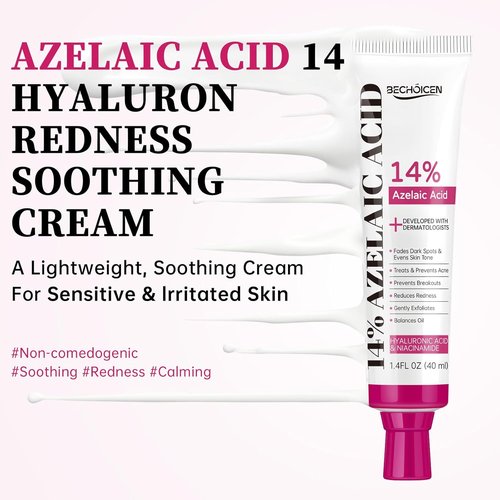 14% Azelaic Acid Acne Cream with Niacinamide & Centella,Azelaic Acid Facial Serum – Smooth & Even Skin Tone,Reduce Appearance of Blemishes,Dark Spots & Post-Acne Marks,Gentle Hydrating Formula,1.4oz
