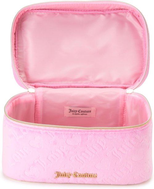 Juicy Couture Pink Makeup Bag - Velour Heart Logo Travel Organizer for Cosmetics Essentials
